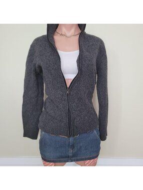 Lorenzo Magni Grey Knit Zip Up Mock Neck Wool Cardigan Jacket (L)